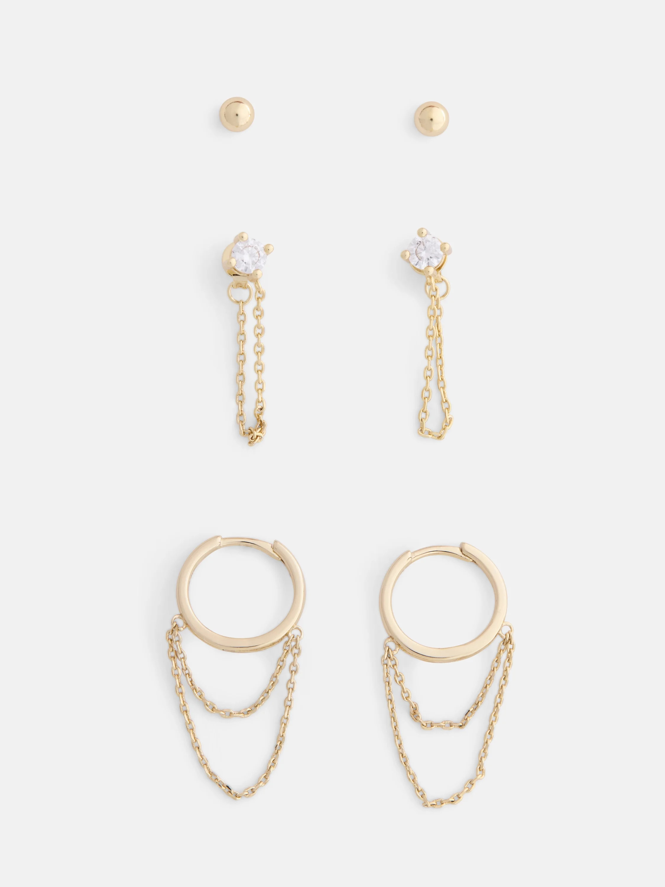 Free Assembly Women's Demi Fine 14K Gold Plated Cubic Zirconia Stud and Hoop Earrings Set, 3-Pair | Walmart (US)