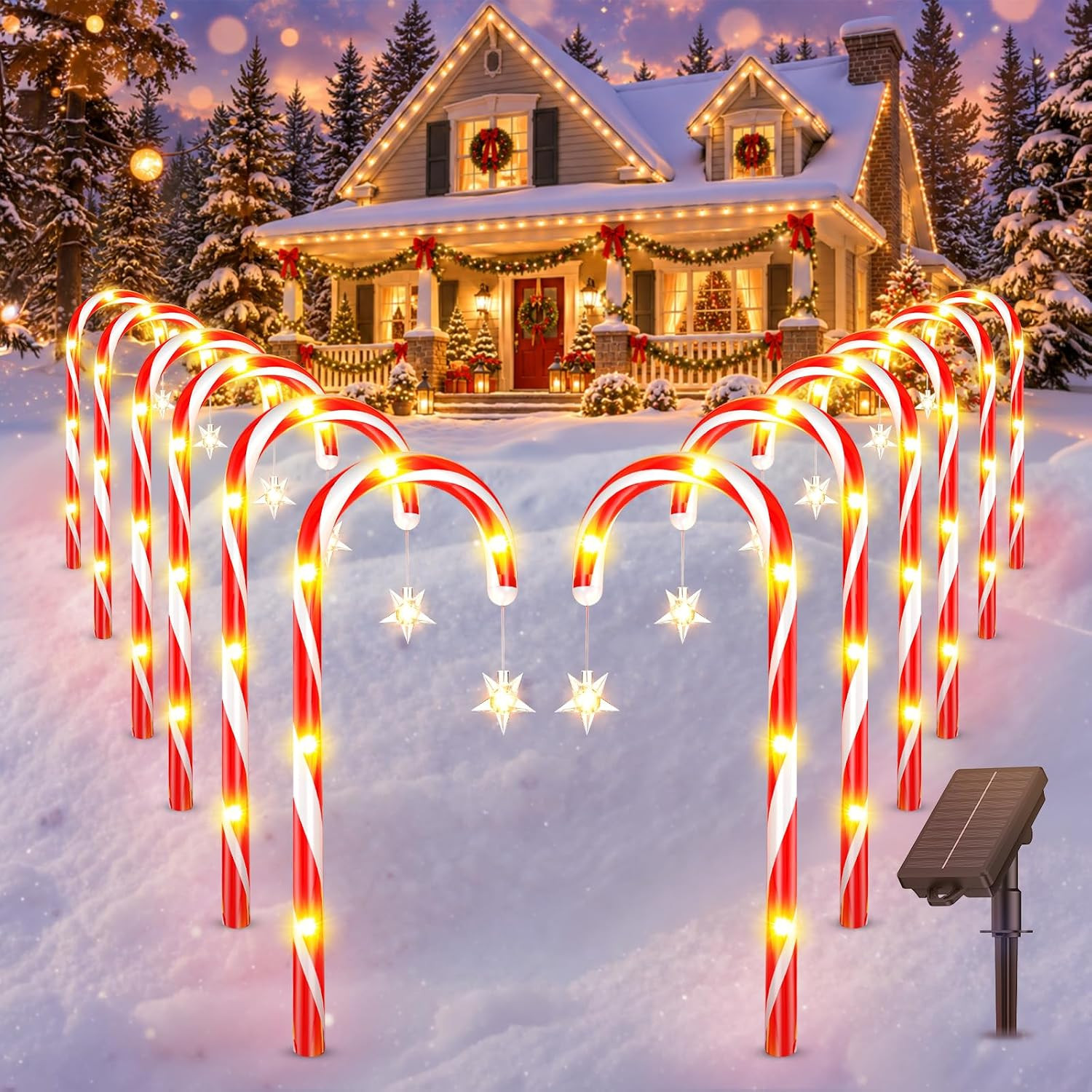 12 Pack Solar Candy Cane Lights Outdoor Christmas Decorations, Warm White | Amazon (US)
