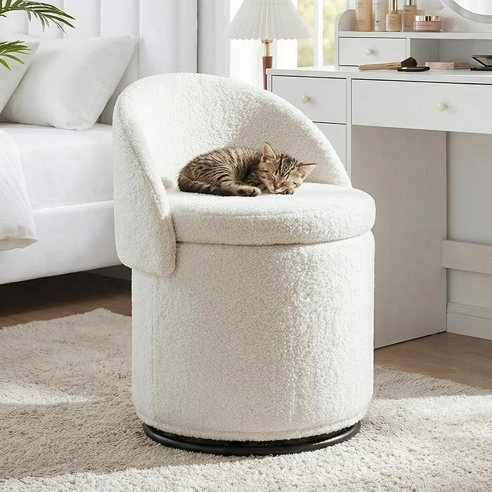 DUOMAY Modern Round Swivel Vanity Storage Stool with Foldable Backrest, Upholstered Ottoman with ... | Amazon (US)