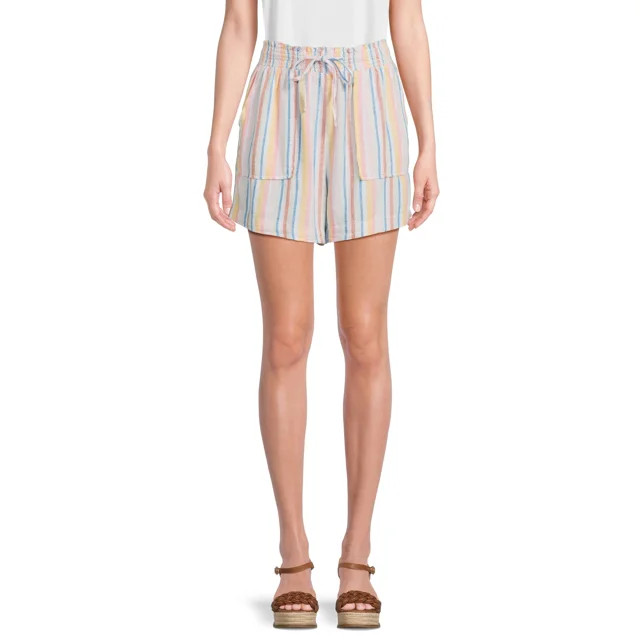 Time and Tru Women's Linen Blend Shorts with Smocked Waist, Sizes XS-XXXL | Walmart (US)