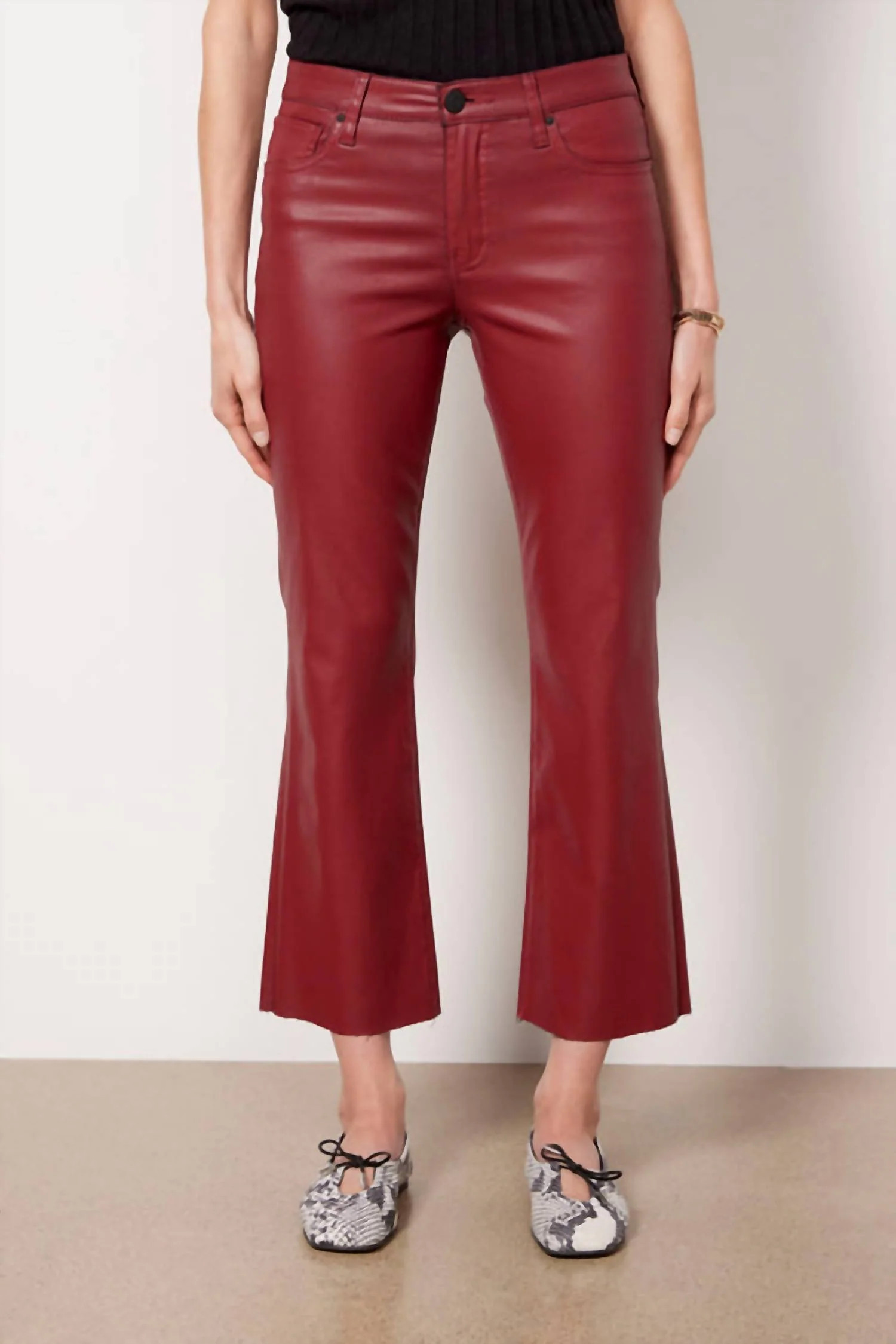 High-Rise Leather Pants In Coated Red | Shop Simon