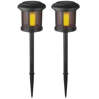 Hampton Bay Ambrose Solar 6 Lumens Black Outdoor Integrated LED Flicker Flame Path Light (2-Pack)... | The Home Depot