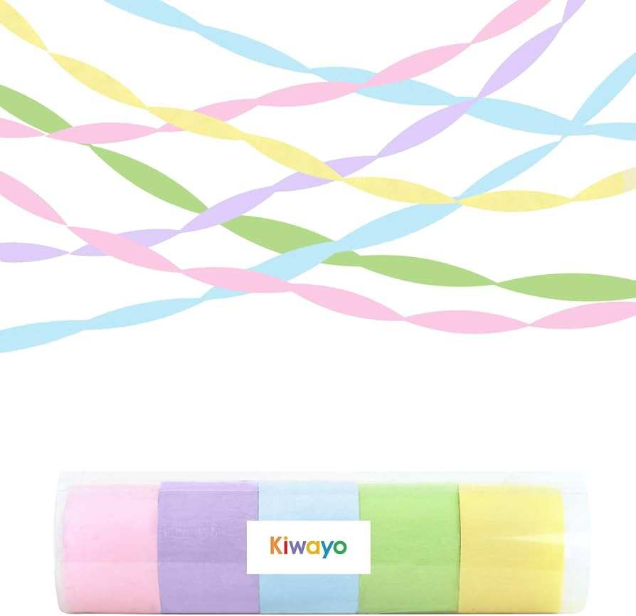 Pastel Rainbow Color Crepe Paper Party Streamers(5 Rolls)- Yellow Green Pink Blue Purple Colorful... | Amazon (US)