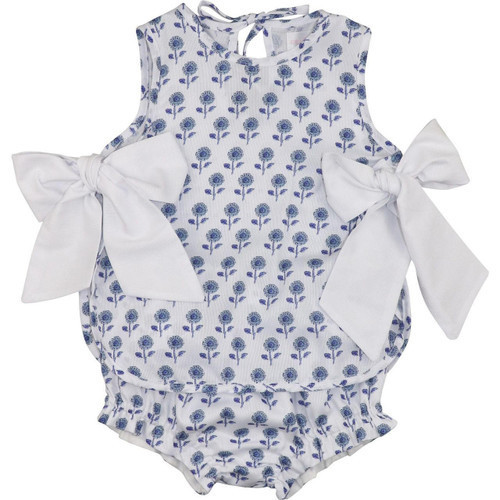 Navy And White Daisy Print Bow Diaper Set | Cecil and Lou