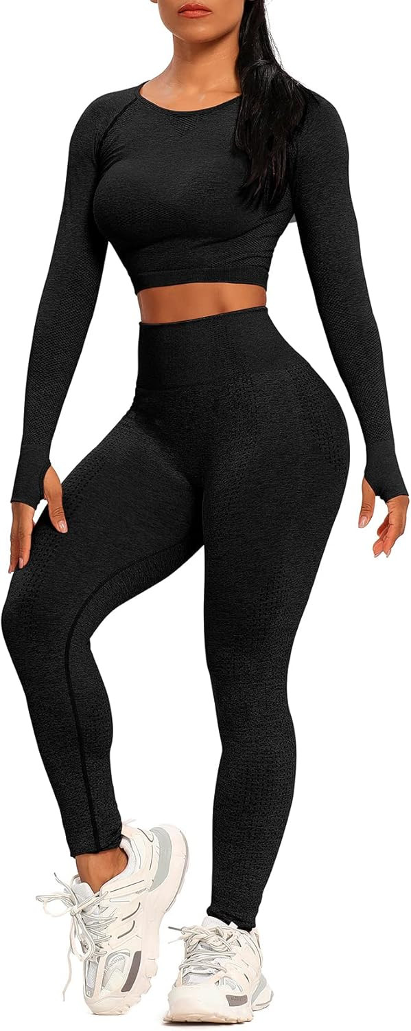 SEASUM Workout Sets for Women High Waist Seamless Cute Yoga Leggings Workout Sets for Women 2 Pie... | Amazon (US)