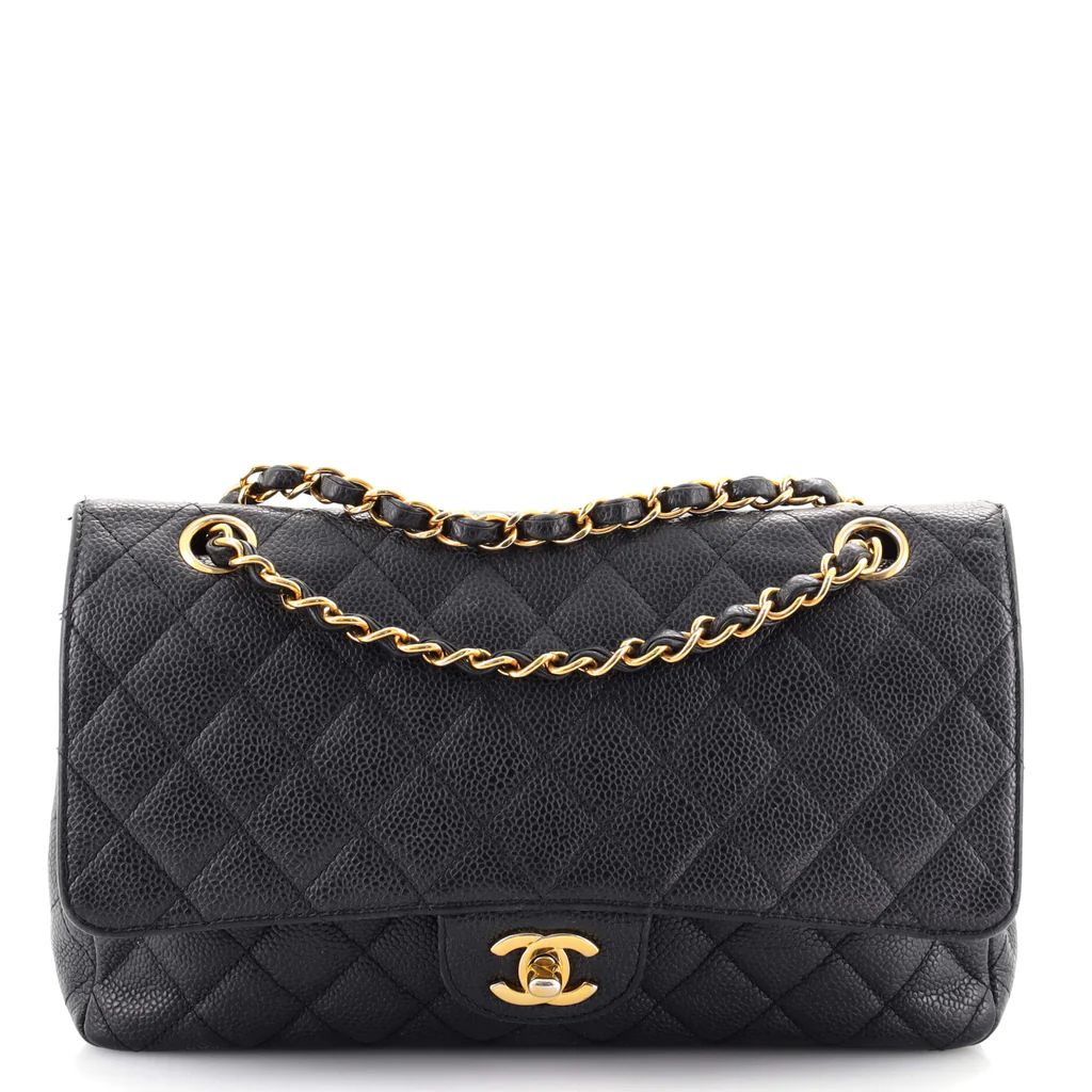 Chanel Vintage Classic Double Flap Bag Quilted Caviar Medium Black 1606471 | Rebag