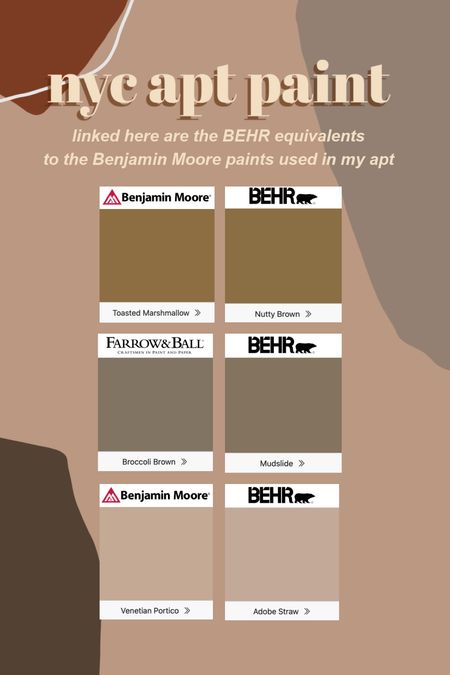 Here are all the paints used in my NYC apartment! I used BM bc it was readily available but the BEHR marquee paint is 10/10

#LTKhome