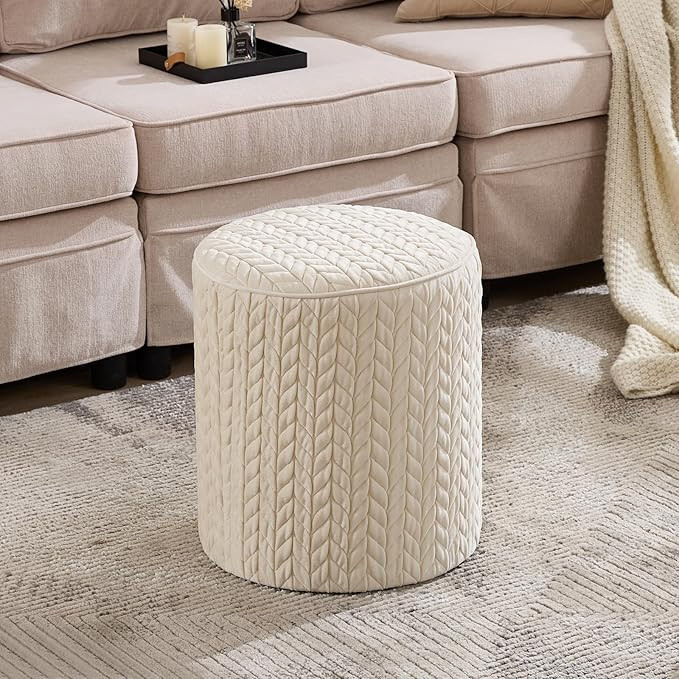Modern Round Ottoman, Braided-Tufted Foot Stool Ottoman, Velvet Upholstered Vanity Stool for Make... | Amazon (US)