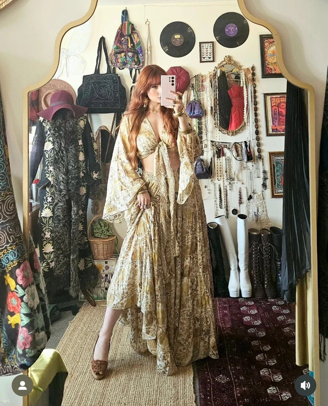 Bohemian Long Ruffle Skirt and Bell Sleeve Top, Festival Summer Skirt, Vintage Flowy Elegant Recy... | Etsy (US)