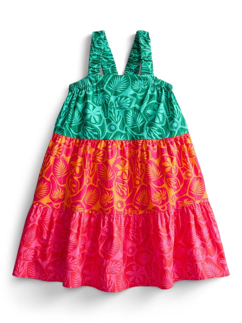 Wonder Nation Girls Cotton Tiered Swing Dress, Sizes 4-18 & Plus | Walmart (US)