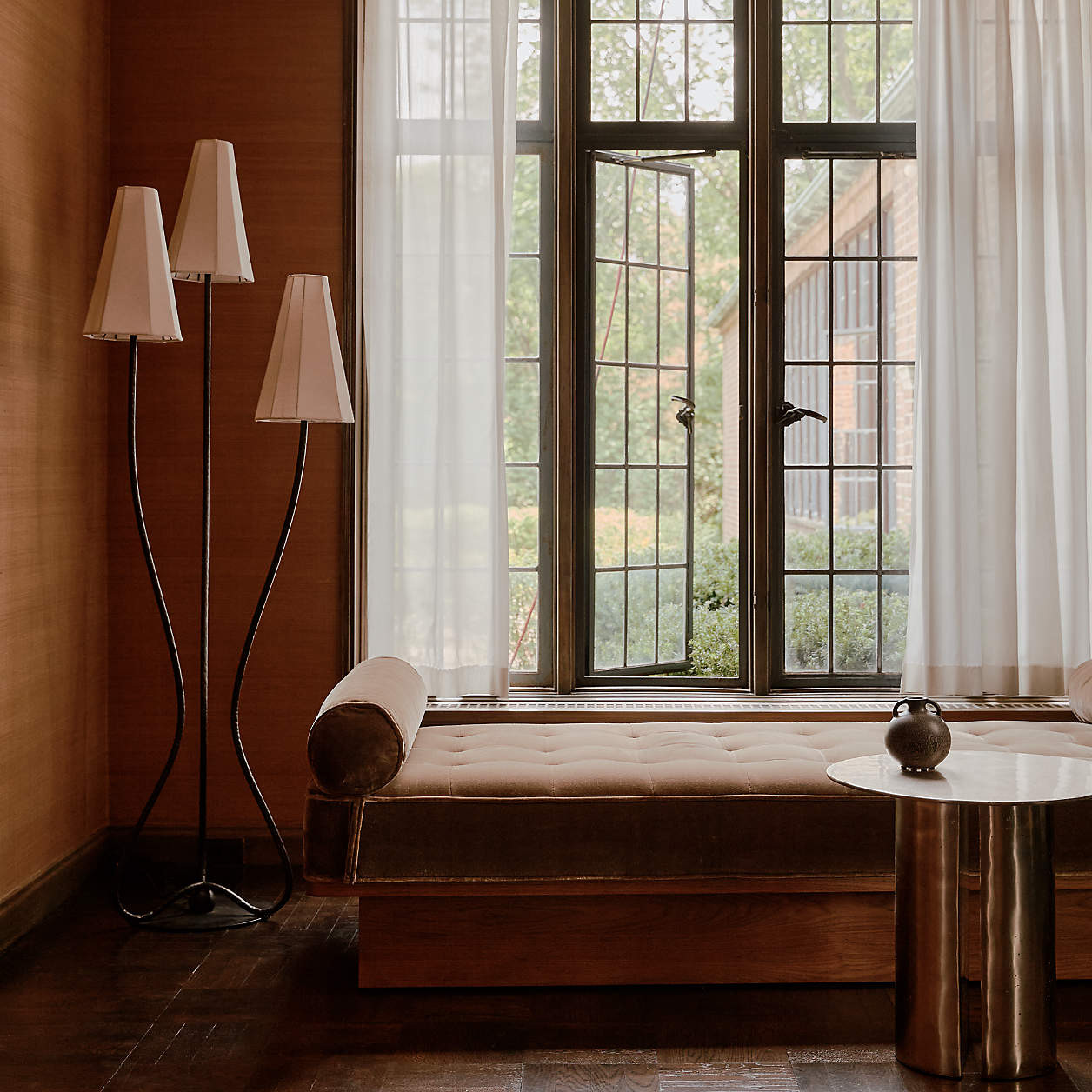 Nouveauté 3-Light Metal Floor Lamp with Linen Shades 68" by Athena Calderone + Reviews | Crate &... | Crate & Barrel