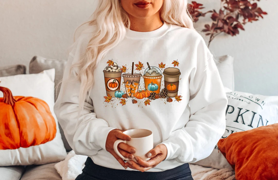Fall Coffee Shirt, Cute Fall Sweatshirt, Thanksgiving Shirt, Halloween Shirt, Fall Sweatshirt, Co... | Etsy (US)