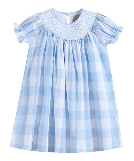 Light Blue Buffalo Check Smocked Bishop Dress - Infant, Toddler & Girls | Zulily