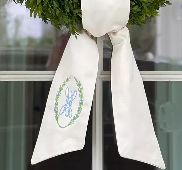 Wreath Sash - Clover Topiary – 827 Bluebird Cottage Monograms & Gifts