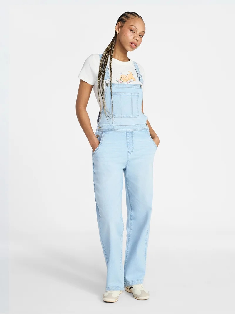 No Boundaries Relaxed Wide Leg Denim Overalls, Women's XXS-XXL | Walmart (US)