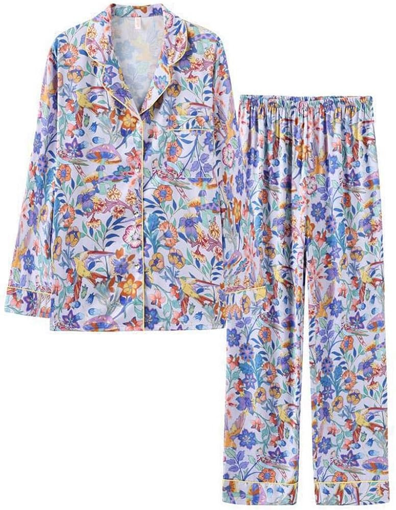 Silk Pajamas For Women 2 Piece Button Down Long Sleeve Sleepwear Soft Satin PJ Set Loungewear | Amazon (US)