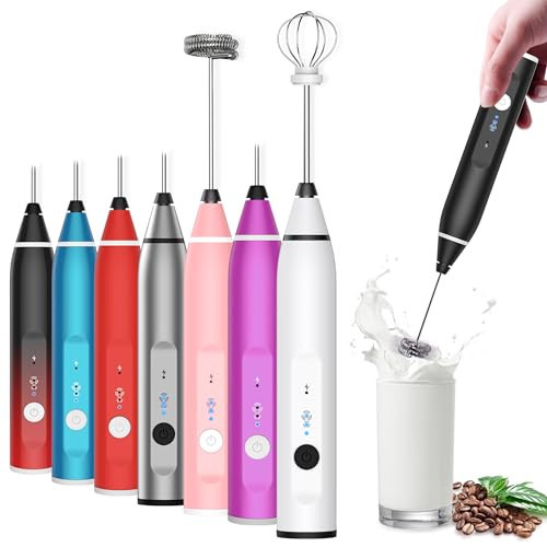 Milk Frother Rechargeable Handheld Electric Whisk Coffee Frother Mixer with 2 Stainless Whisks 3 Speed Adjustable Foam Maker Blender for Coffee Matcha Latte Cappuccino Hot Chocolate（Black） | Amazon (US)