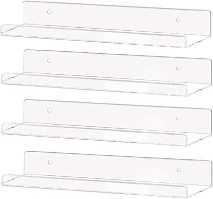 Weiai Clear Acrylic Shelf 15" Invisible Floating Wall Ledge Bookshelf, Kids Book Display Shelves ... | Amazon (US)