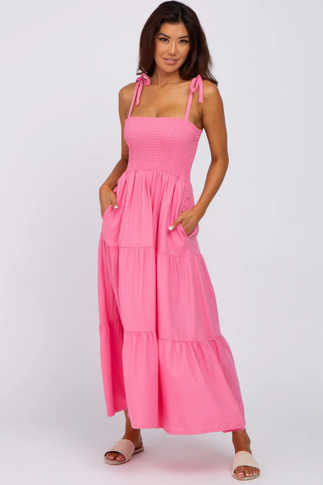 Pink Tiered Shoulder Tie Dress | PinkBlush Maternity