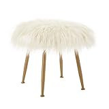 Cream Faux-Fur Stool Gold Transitional Solid Metal Upholstered Wood | Amazon (US)