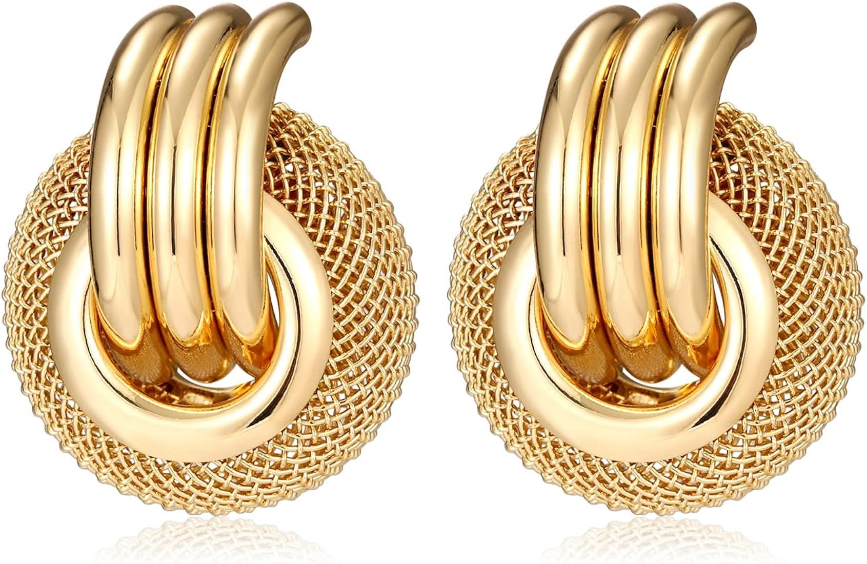 Twisted Earrings Round Double Circle Stud Earrings Statement Chunky Polished Drop Hoop Earrings ... | Amazon (US)