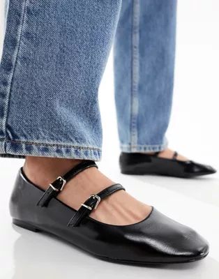 Pull&Bear double strap mary jane shoes in black | ASOS | ASOS (Global)