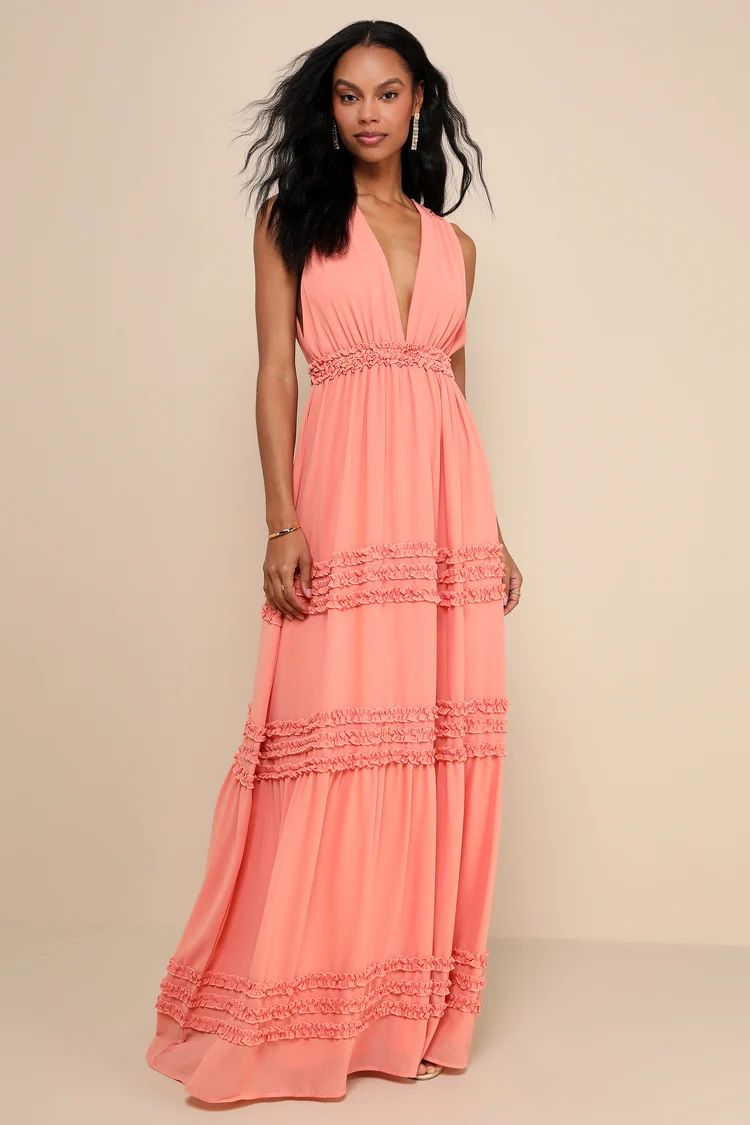 Adoring Effect Peach Pink Chiffon Tiered Ruffled Maxi Dress | Lulus
