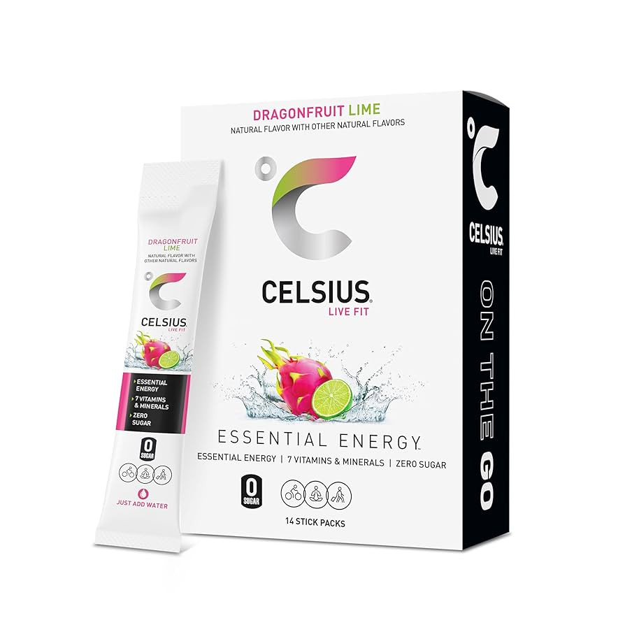 CELSIUS® On-the-Go Powder Sticks Dragonfruit Lime, Essential Energy 2.8 Oz (14 Sticks per Pack) | Amazon (US)