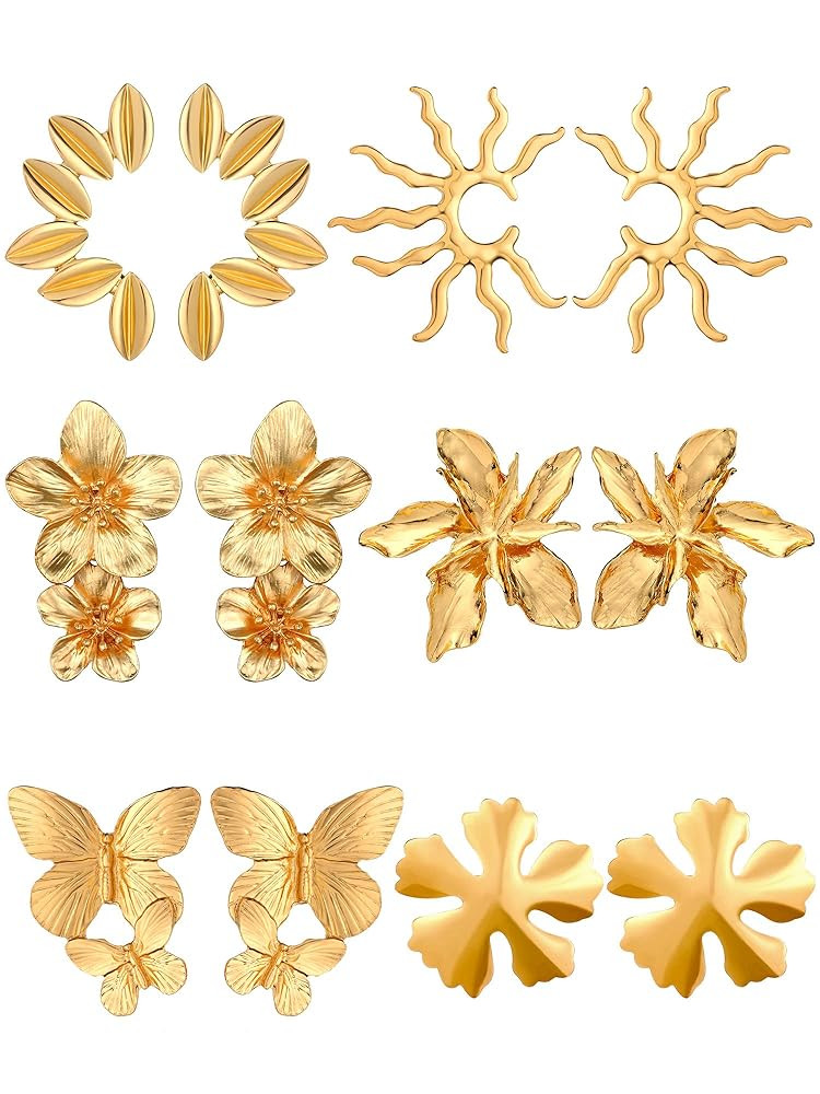 Glenmal 6 Pair Gold Statement Earrings for Women Large Gold Geometric Earrings Woven Twisted Leaf... | Amazon (US)