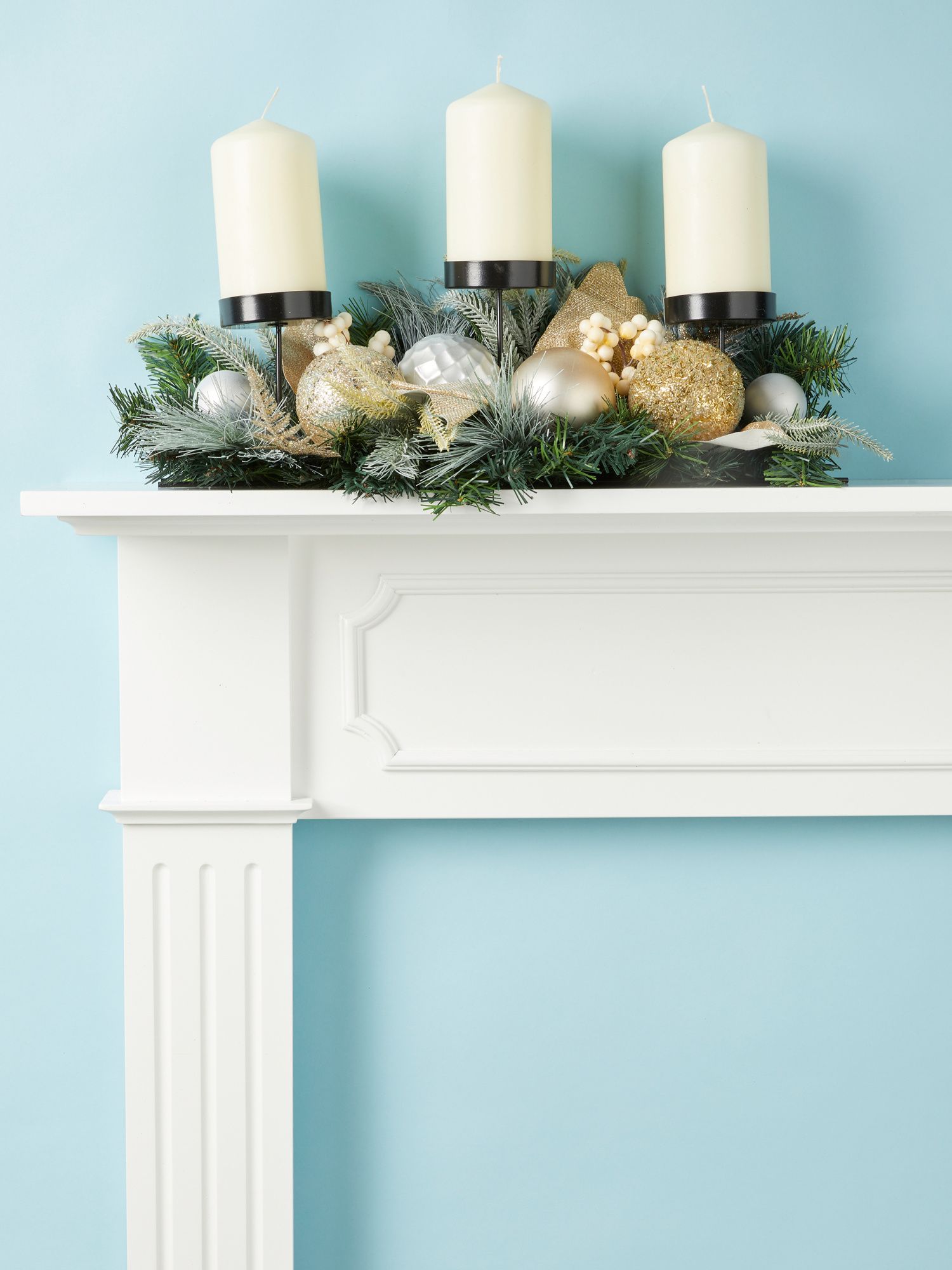 22in Artificial Pine Centerpiece With Candle Holders | Seasonal Decor | HomeGoods | HomeGoods