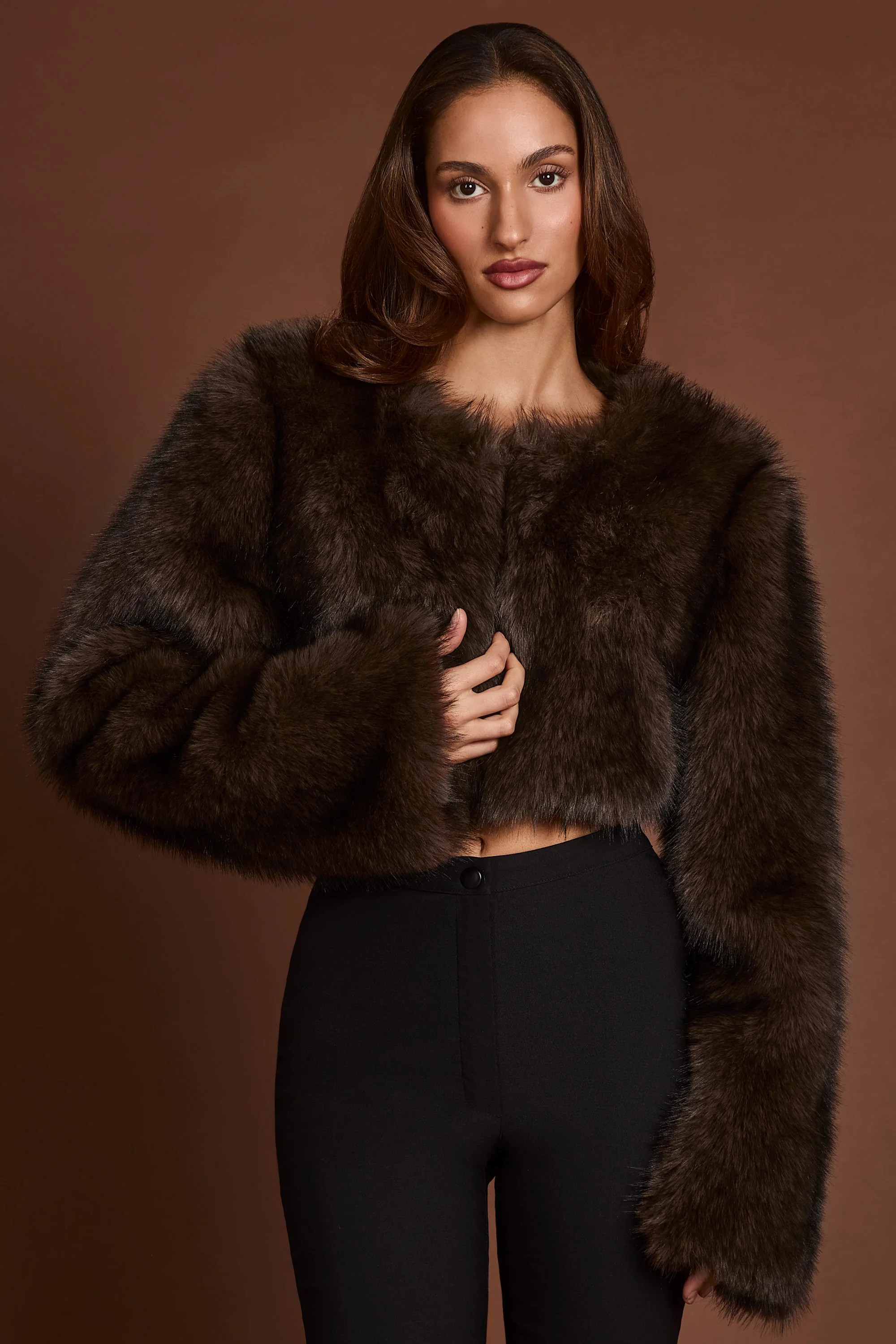 Faux Fur Cropped Bolero in Brown | Oh Polly