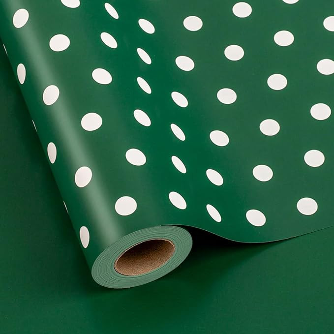 Yarcony Polka Dots Reversible Wrapping Paper Roll - 17 Inch x 33 Feet - Classic Green and White C... | Amazon (US)