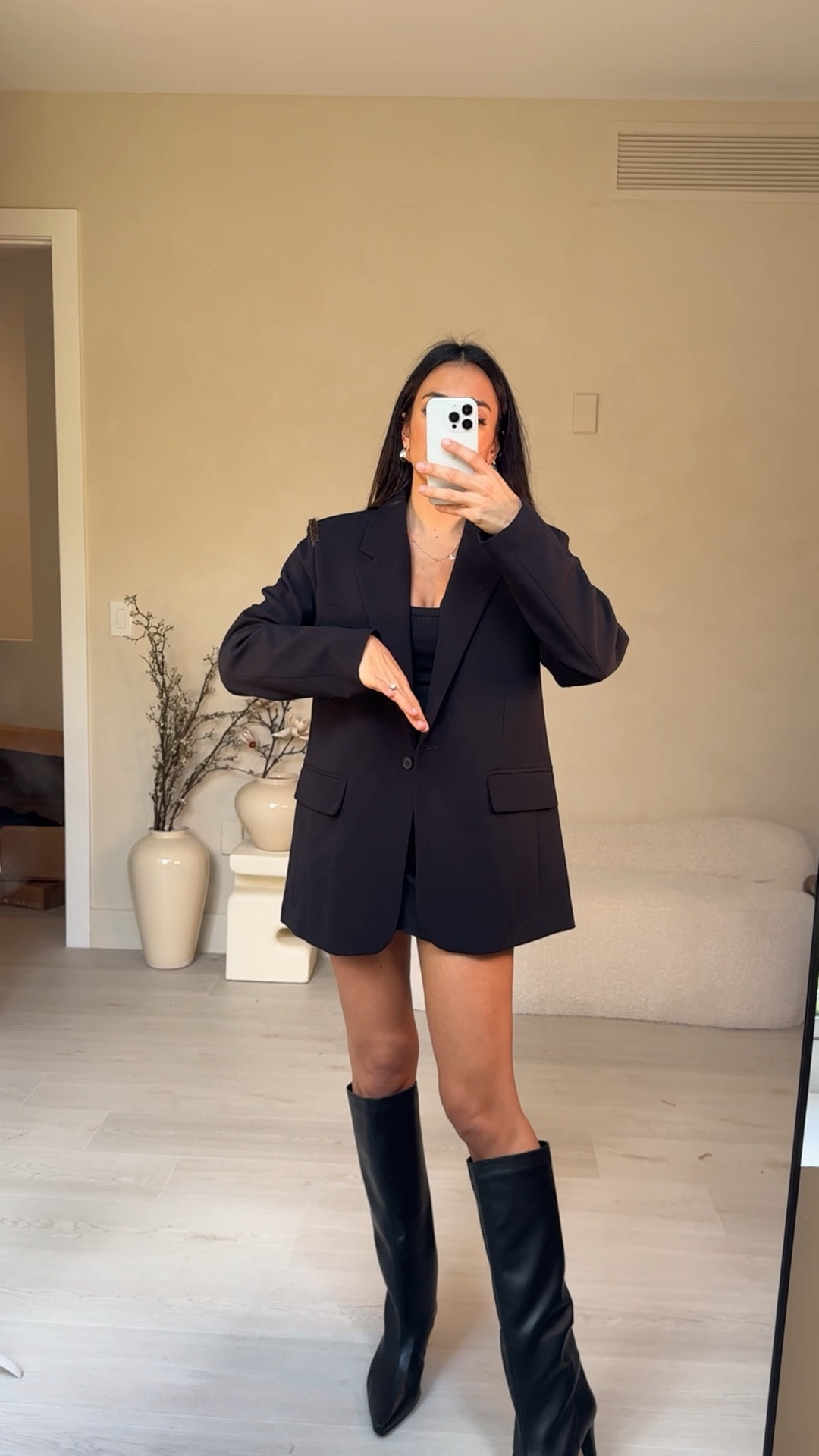 wearing A M blazer and 10 in boots