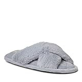 Dearfoams Women's Jessica Furry Cross Band Slide Slipper, Sleet, Large | Amazon (US)