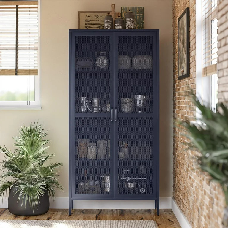 Novogratz Channing Tall 2 Door Storage Cabinet-Mesh Metal Locker, Navy - Walmart.com | Walmart (US)