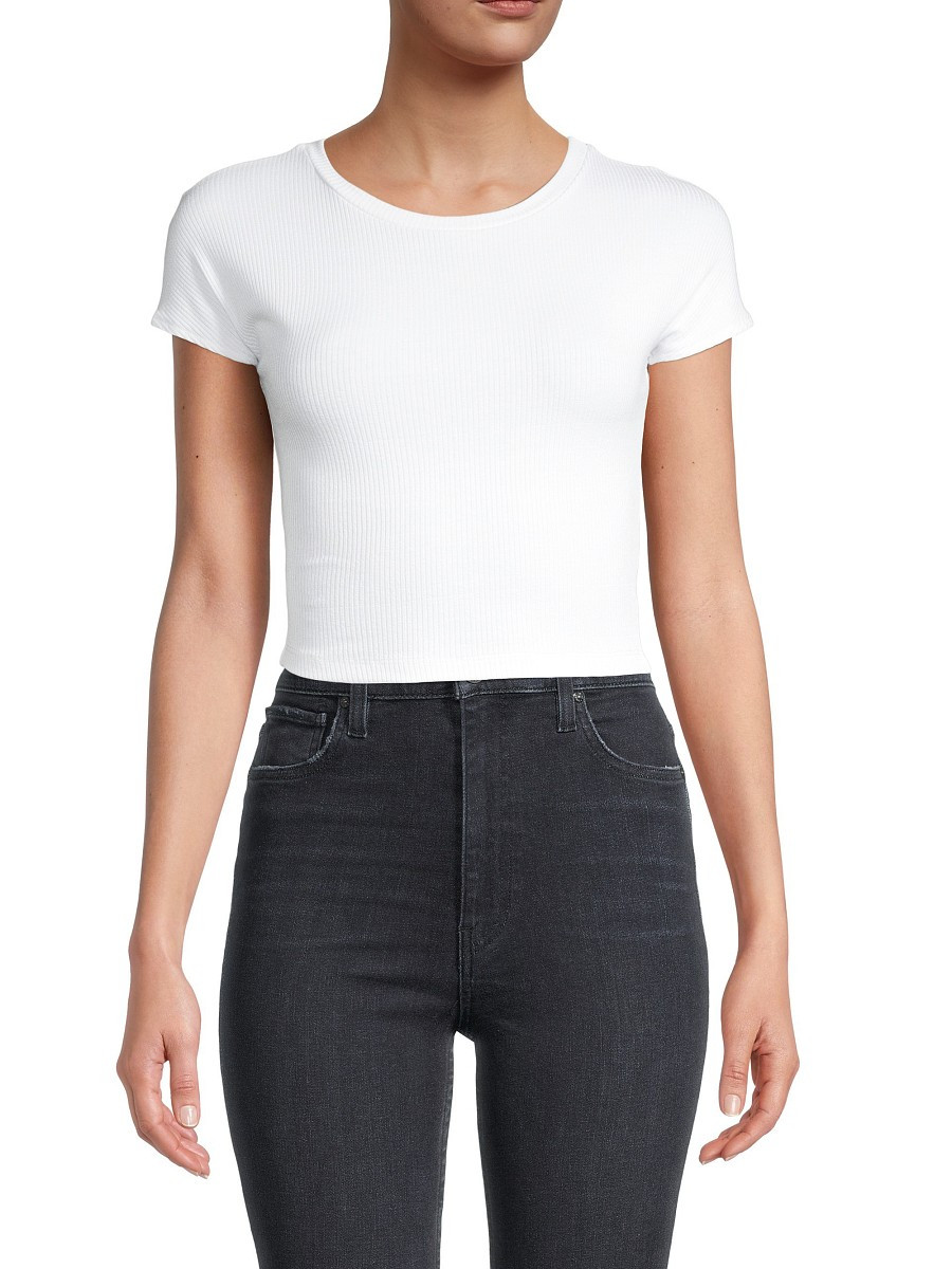 Hashttag In Trend Women's Ribbed Cropped T-Shirt - White - Size L | Saks Fifth Avenue OFF 5TH