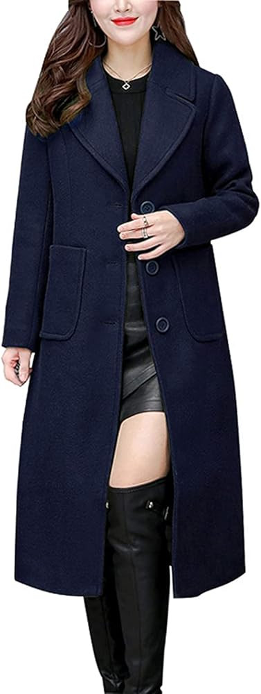 chouyatou Women's Big Notch Lapel Single Breasted Mid-Long Wool Blend Coat | Amazon (US)