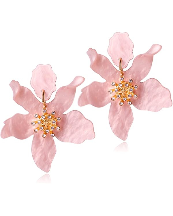 ANDPAI Unique Bohemian Oversized Acrylic Resin Flower Dangle Drop Earrings Retro Large Hawaii Flo... | Amazon (US)