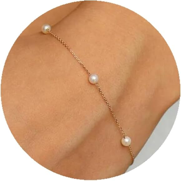 BRAYEG 14K Gold Dainty Pearl Bracelet,Freshwater Pearl bracelet Minimalist Baroque Pearl Bracelet... | Amazon (US)