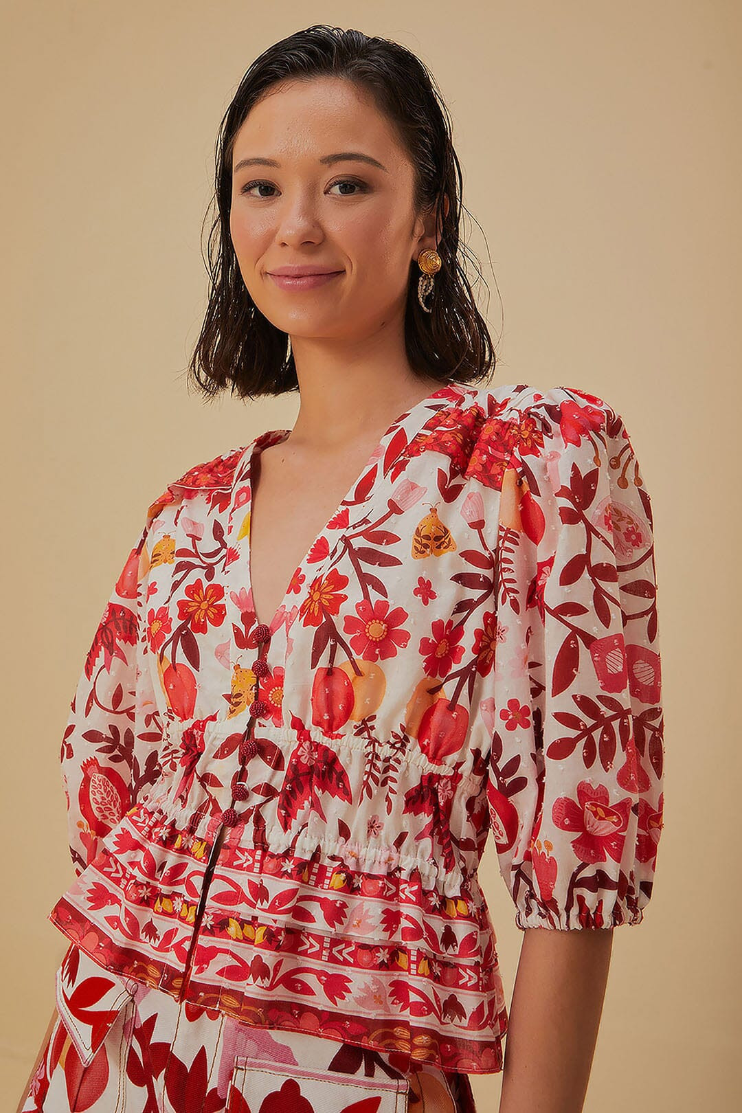Off-White Romantic Orchard Crop Blouse | FarmRio (US)