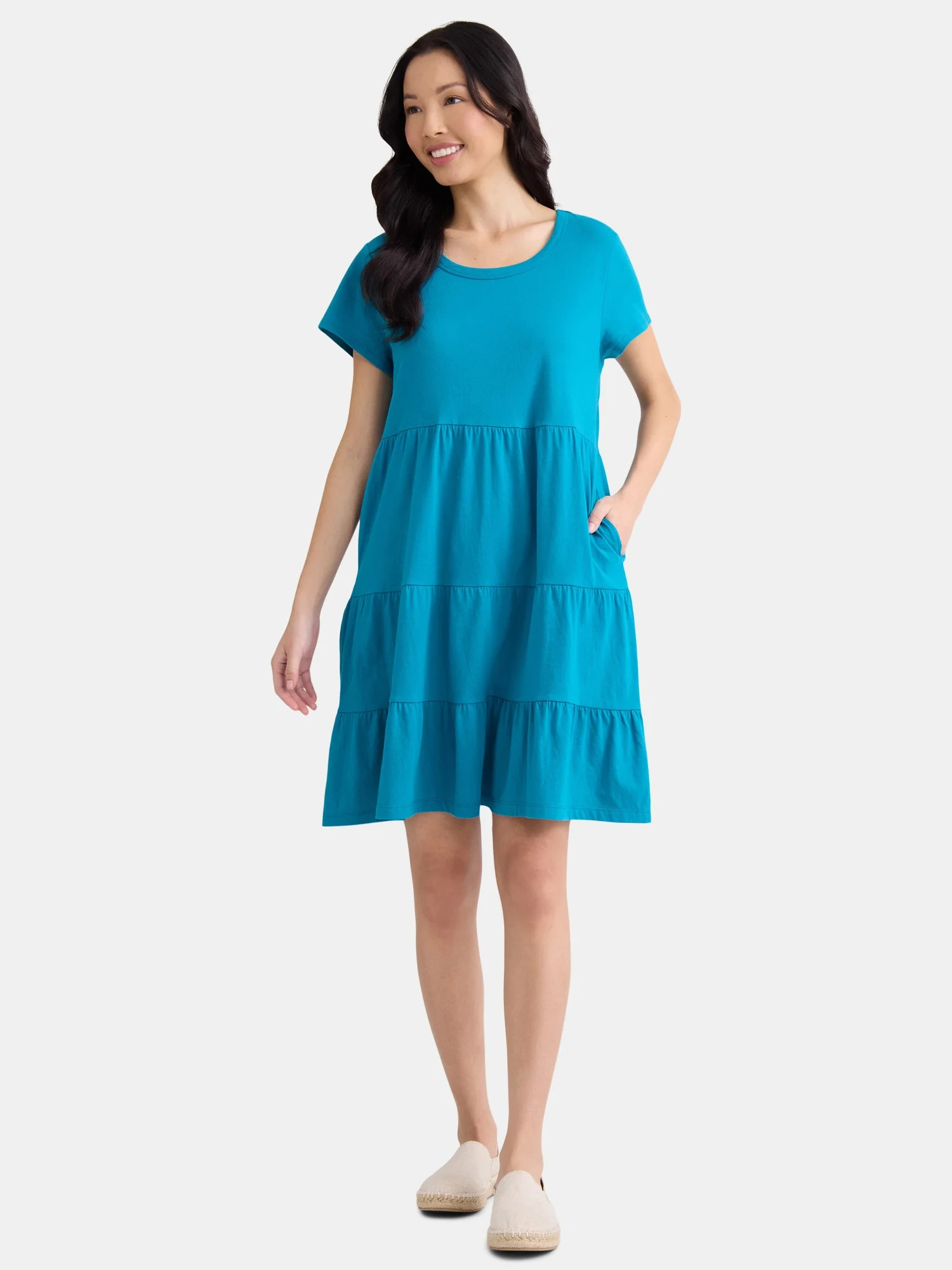 Time and Tru Women's and Women's Plus Tiered Cotton Mini Dress, Sizes XS-4X | Walmart (US)