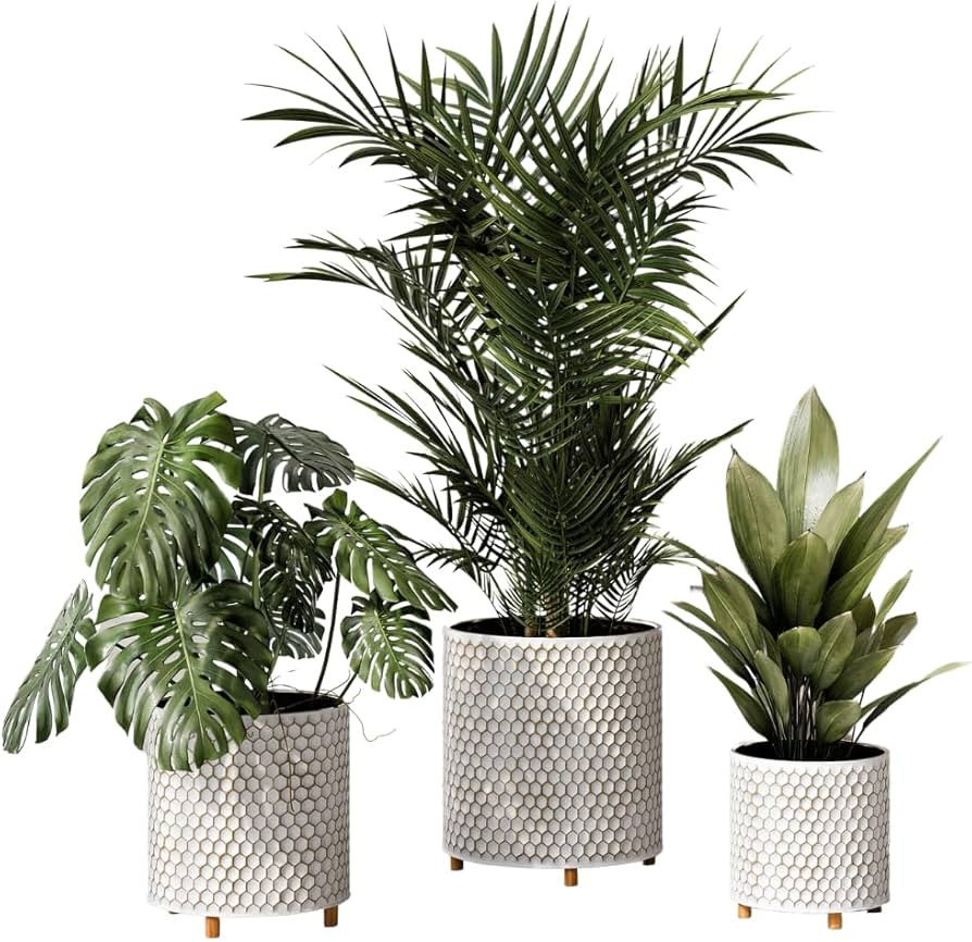 EverNest Honeycomb Gold and White Planter with Wooden Peg Leg Stand, Plant Pot Set, SelectBase, M... | Amazon (US)