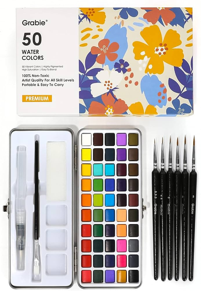 Grabie 50 Colors Watercolor Paint Set, Detail Paint Brush Included, Watercolor Paints, Painting S... | Amazon (US)