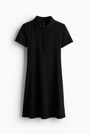 Cotton Piqué Dress with Collar - Short sleeve - Short - Cream - Ladies | H&M US | H&M (US + CA)