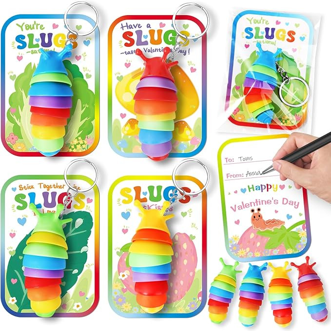 AuroTops Valentines Day Cards for Kids,24 Pack Cute Keychains Bulk Sensory Slug Fidget Toys with ... | Amazon (US)