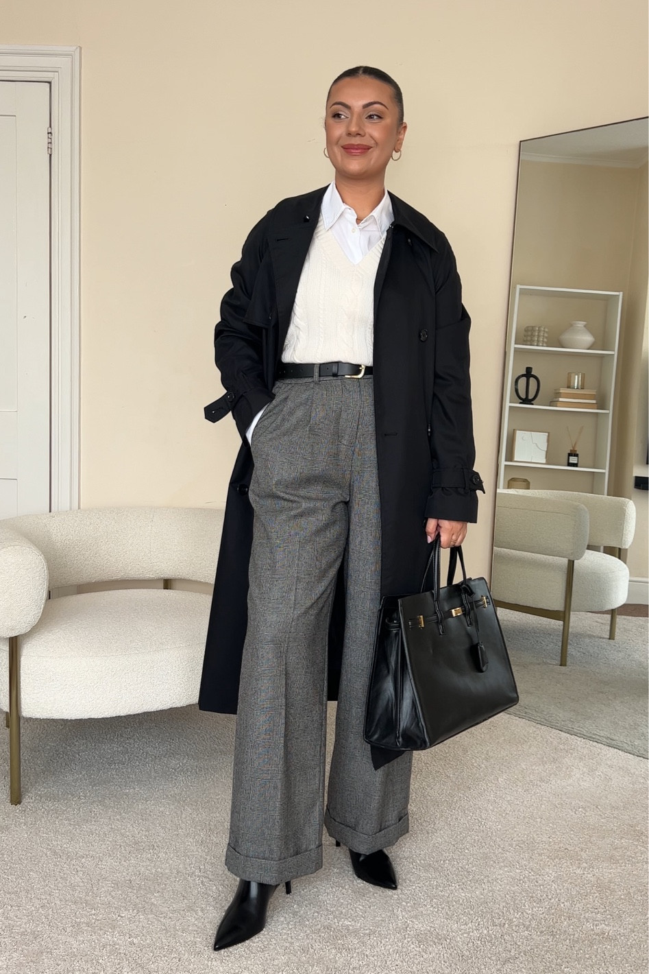 Autumn workwear outfit.
Shirt is from Mango, wearing size S.
Jumper is from LilySilk, wearing size UK8.
Trench coat is from Mango, wearing size UK8.
Trousers are from LilySilk, wearing size UK14.
Boots are from H&M. 
Bag is from Mango,

#LTKeurope #LTKfindsunder100 #LTKstyletip