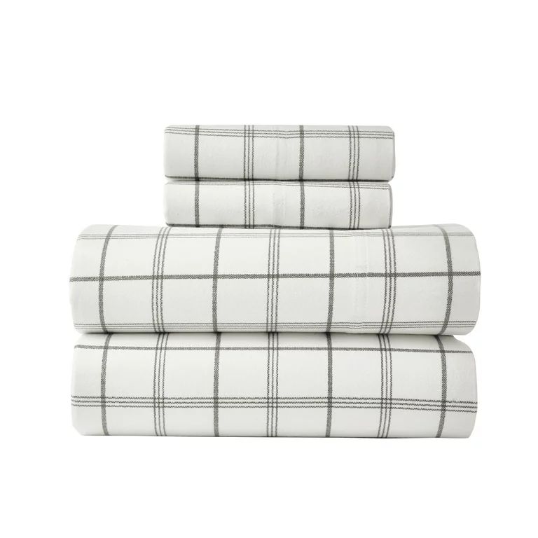 Gap Home Windowpane Plaid Flannel Sheet Set, Deep Pocket, Queen, White/Charcoal, 4-Pieces - Walma... | Walmart (US)