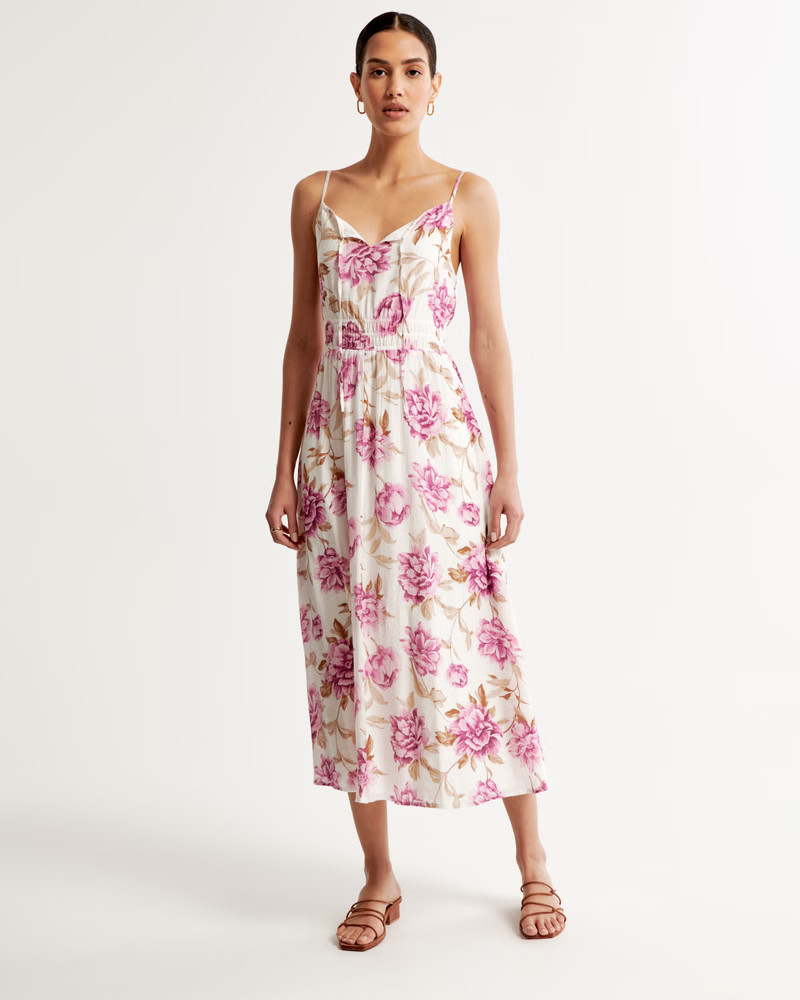 Crinkle Textured Smocked Waist Midi Dress | Abercrombie & Fitch (US)