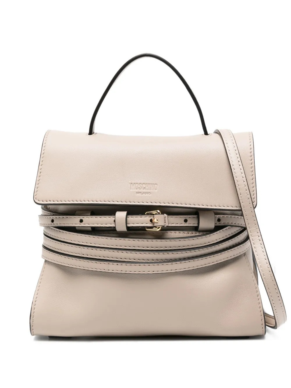 Moschino small Tie Me flap-buckle leather bag - Grey | Farfetch Global