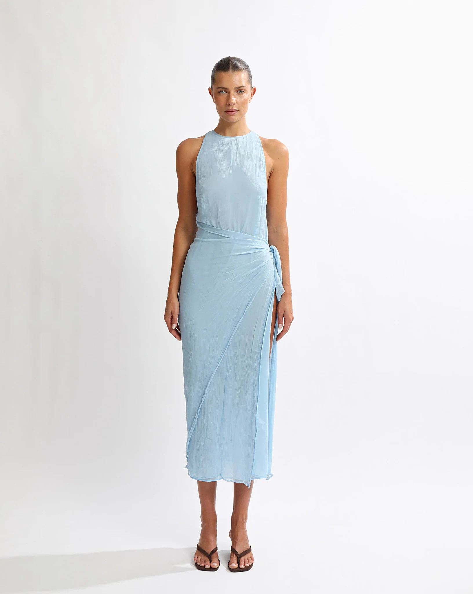 Suri Wrap Maxi Dress Light Blue | One Mile